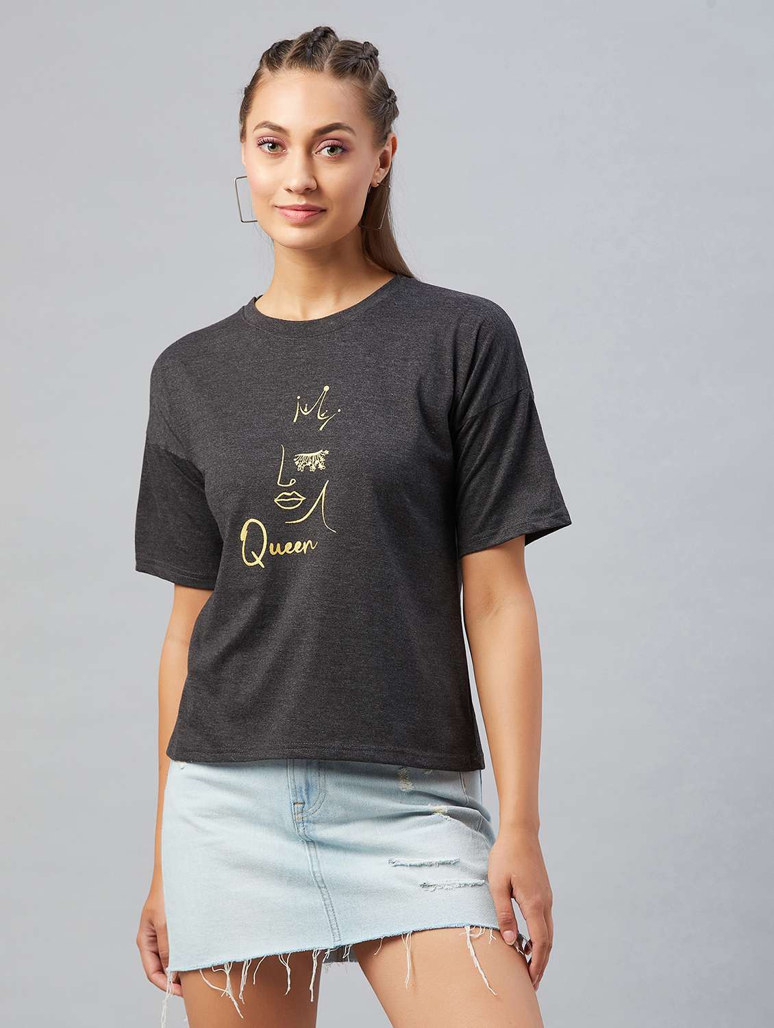 women's front print round neck t-shirt