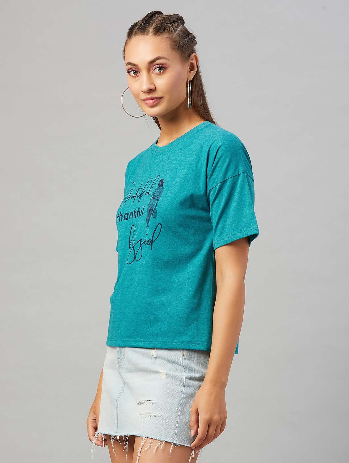 women's chest print round neck t-shirt