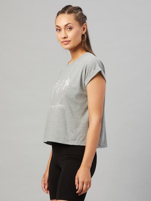 women's chest print round neck t-shirt - 18021313 - Standard Image - 0