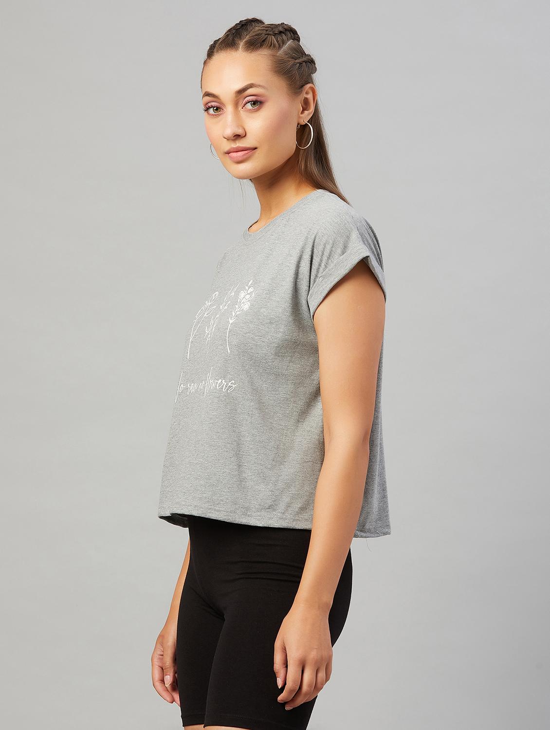women's chest print round neck t-shirt - 18021313 - Zoom Image - 0