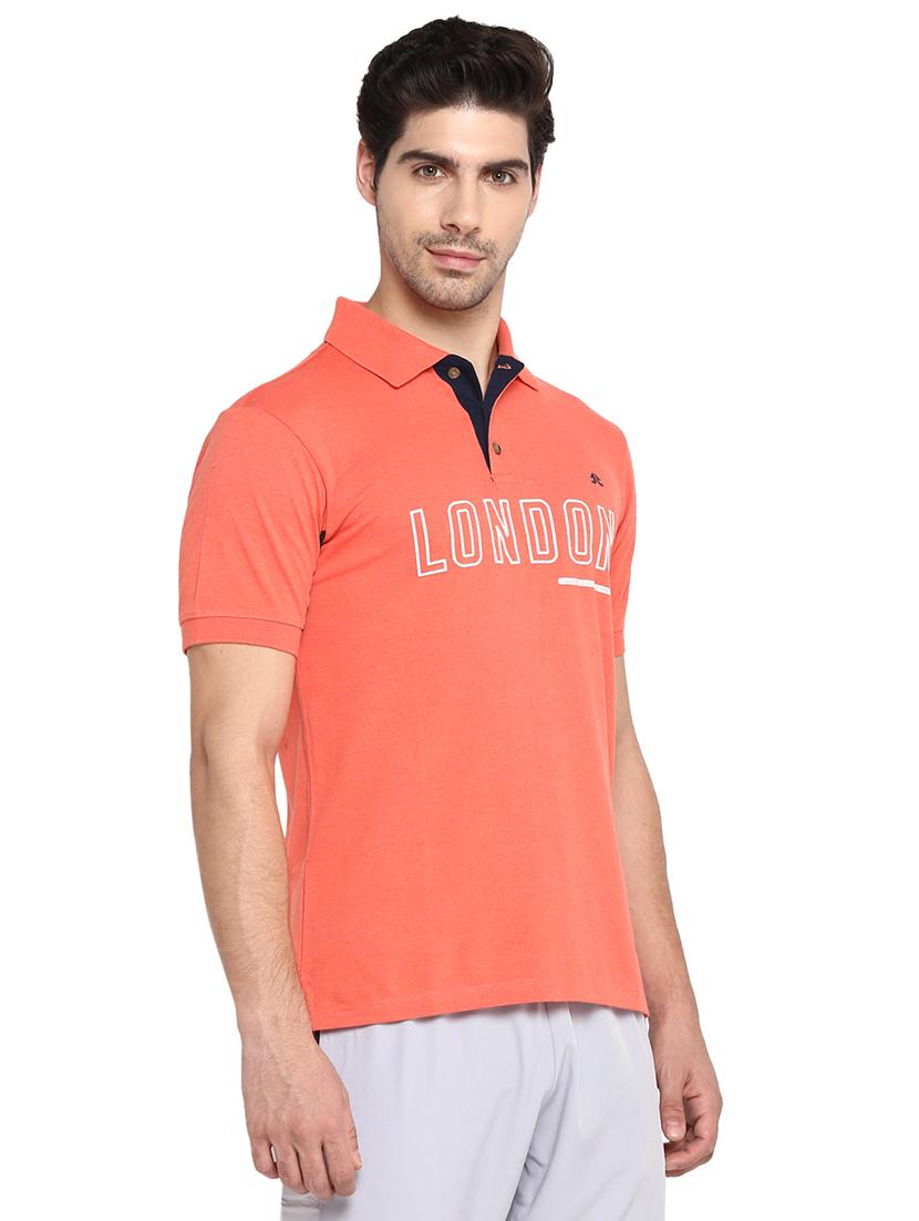 orange printed polo t-shirt - 18022613 - Standard Image - 1
