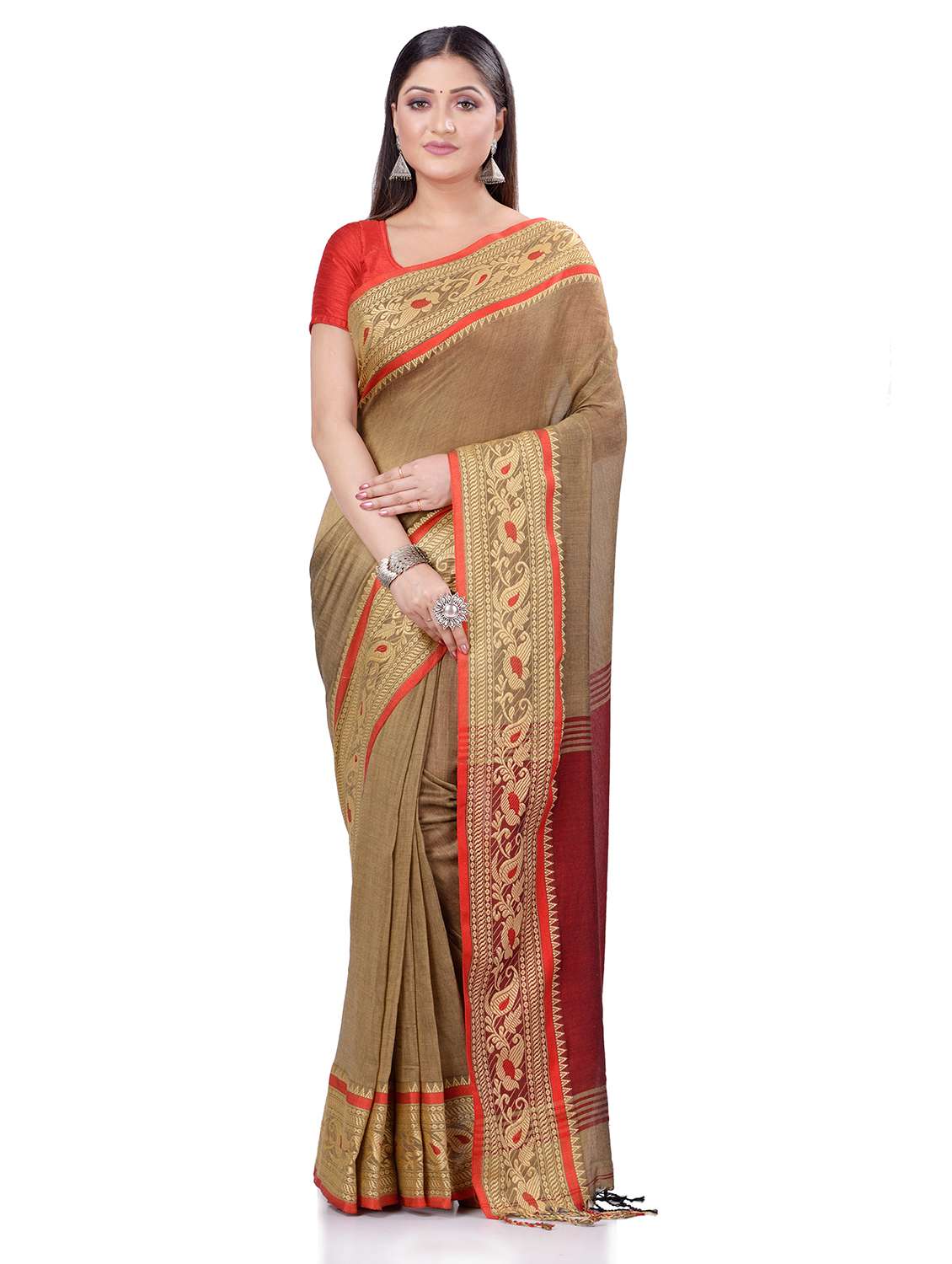 solid bordered handloom saree with blouse