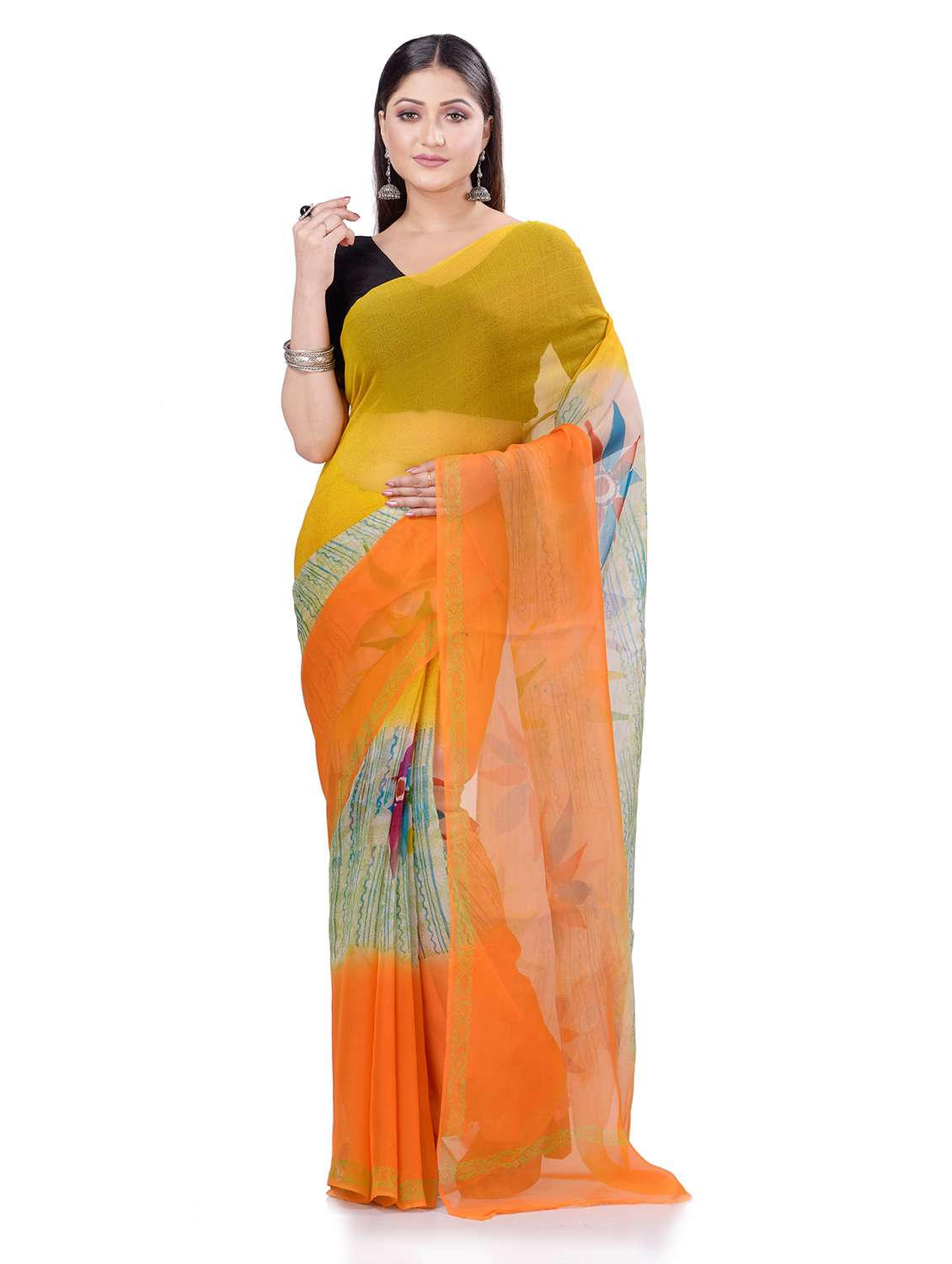 floral printed saree with blouse