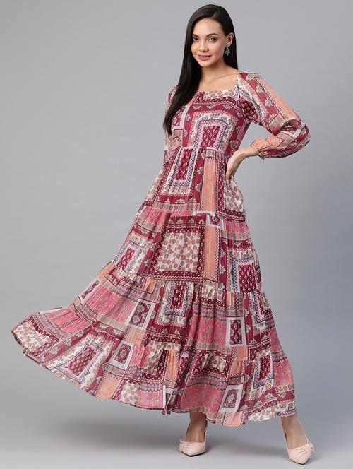 women's printed tiered dress - 18024265 - Standard Image - 0