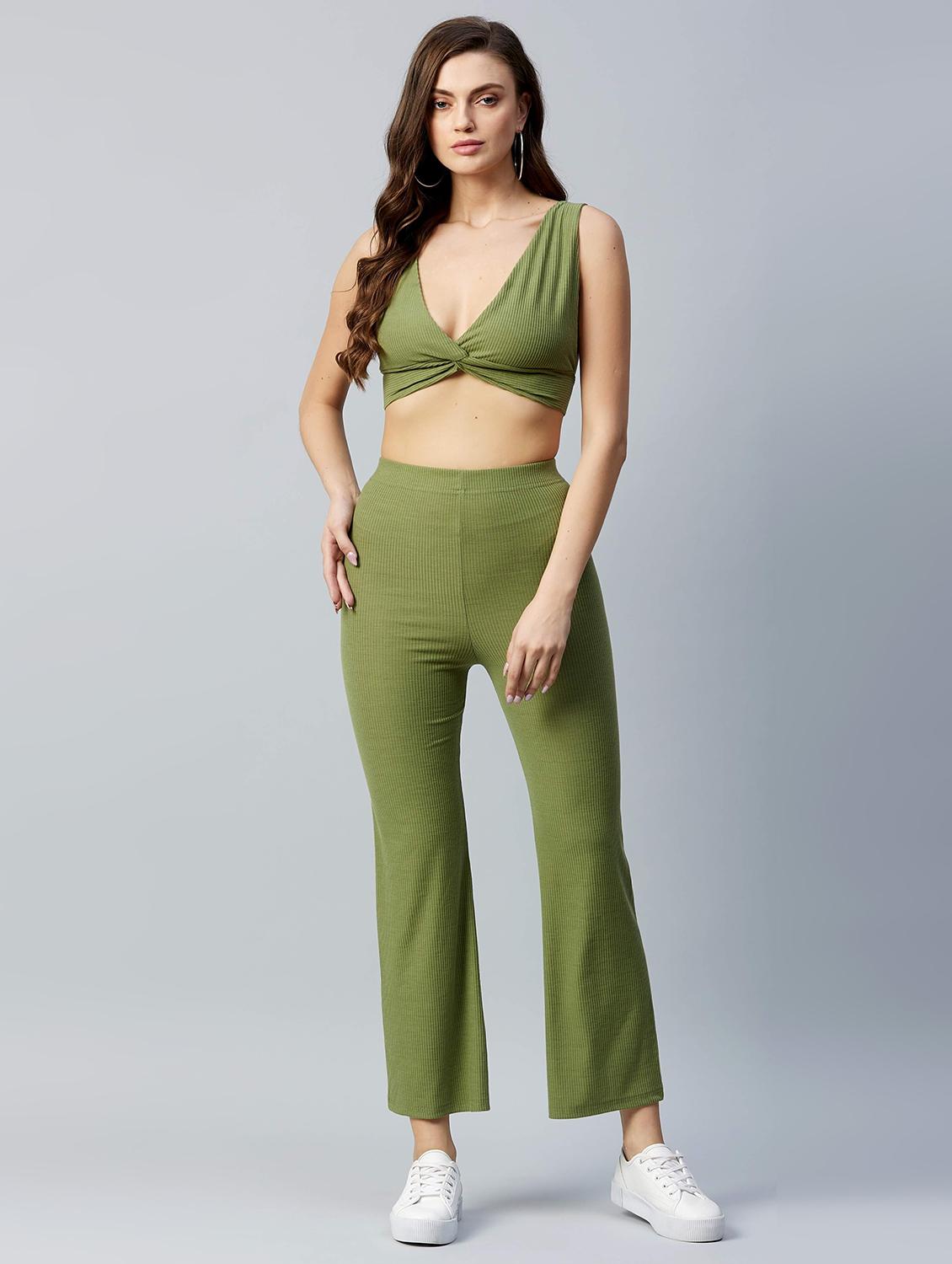 olive green solid trouser set - 18024910 - Standard Image - 1