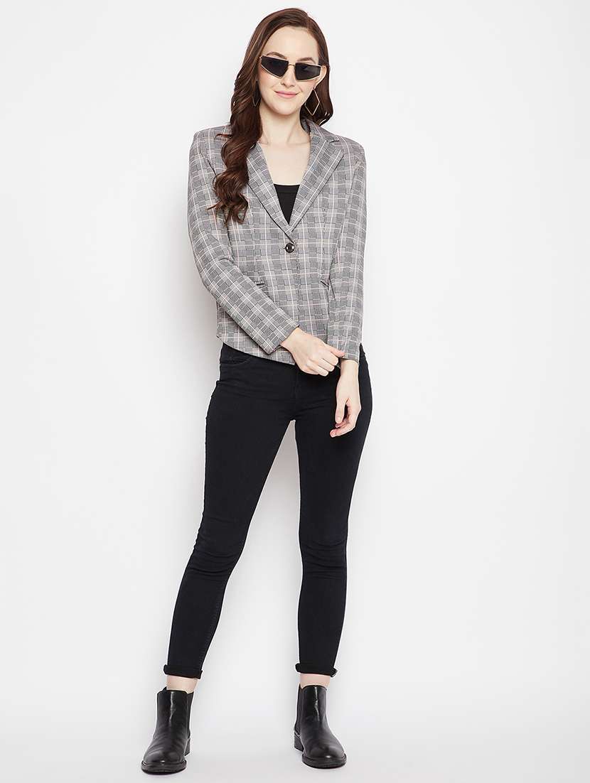 lapel neck checkered casual blazer - 18024995 - Standard Image - 4