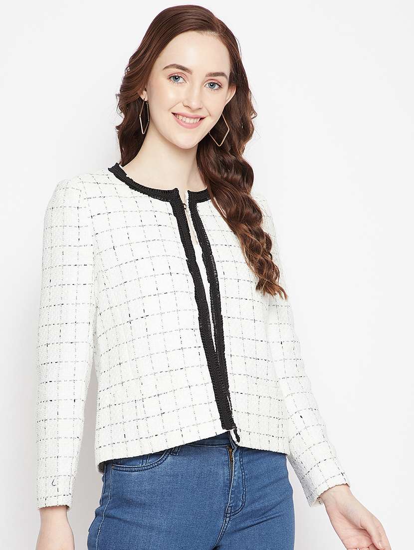 round neck checkered blazer - 18025000 -  Standard Image - 1