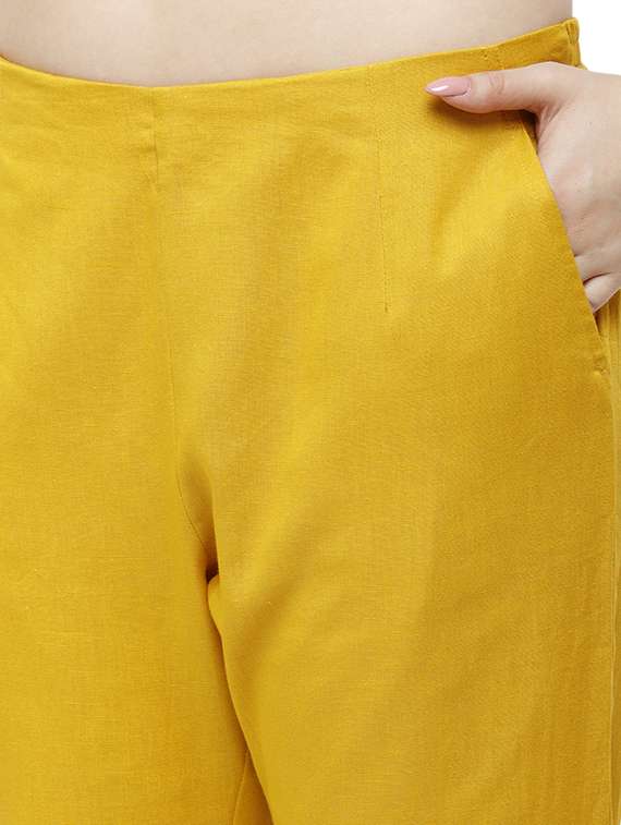 yellow solid cigarette pants trouser - 18025101 - Standard Image - 4