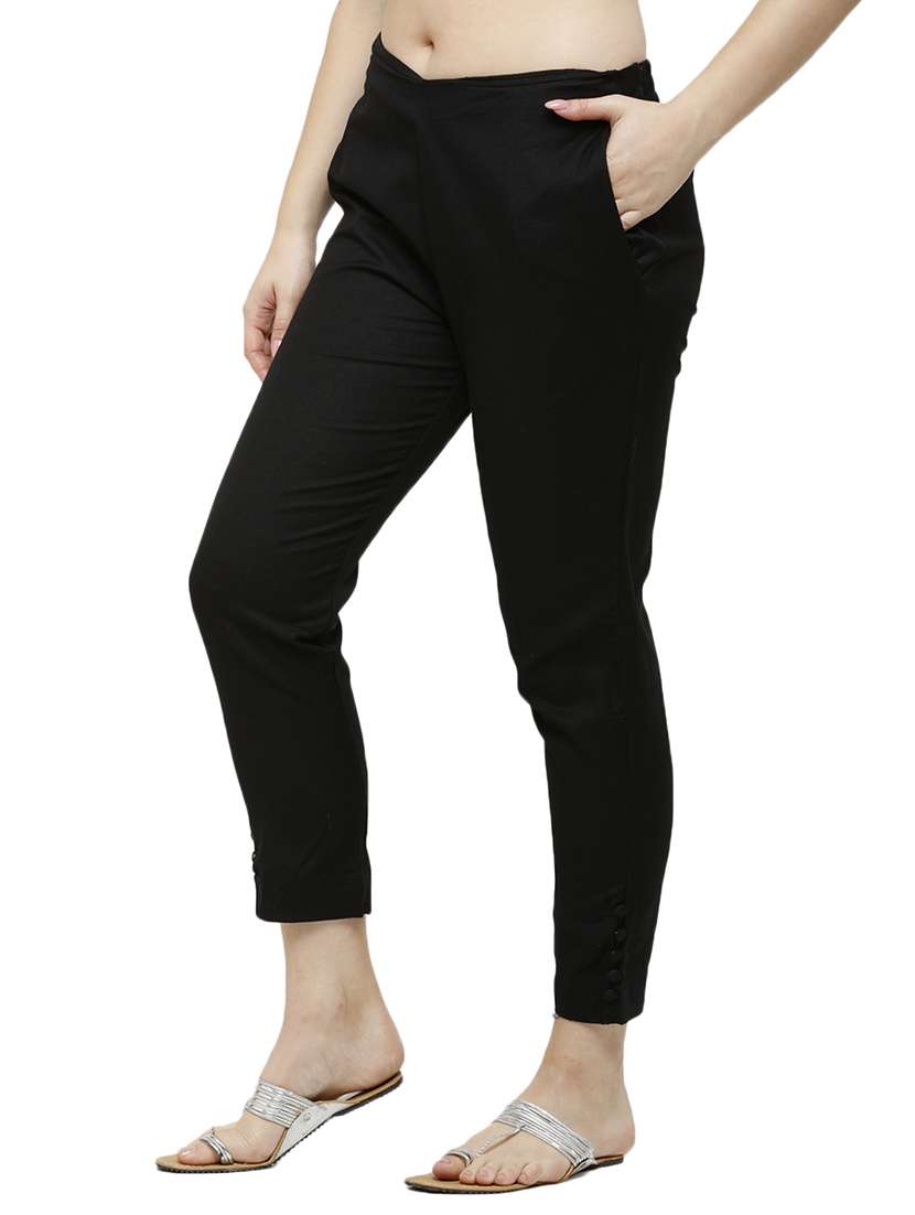 black solid cigarette pants trouser - 18025104 -  Standard Image - 1