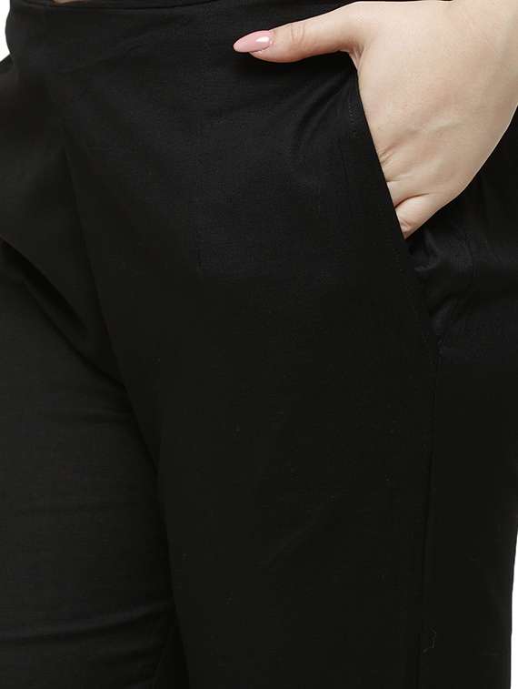 black solid cigarette pants trouser - 18025104 -  Standard Image - 4