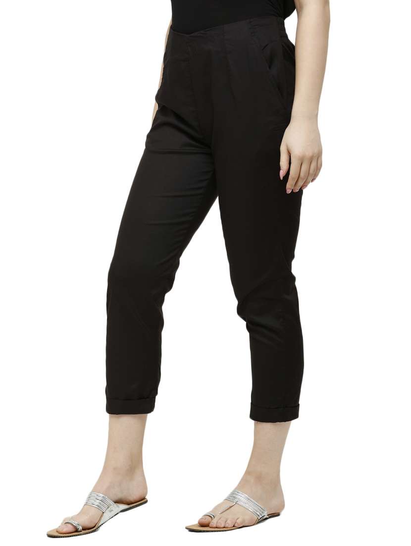 black solid cigarette pants trouser - 18025110 -  Standard Image - 1