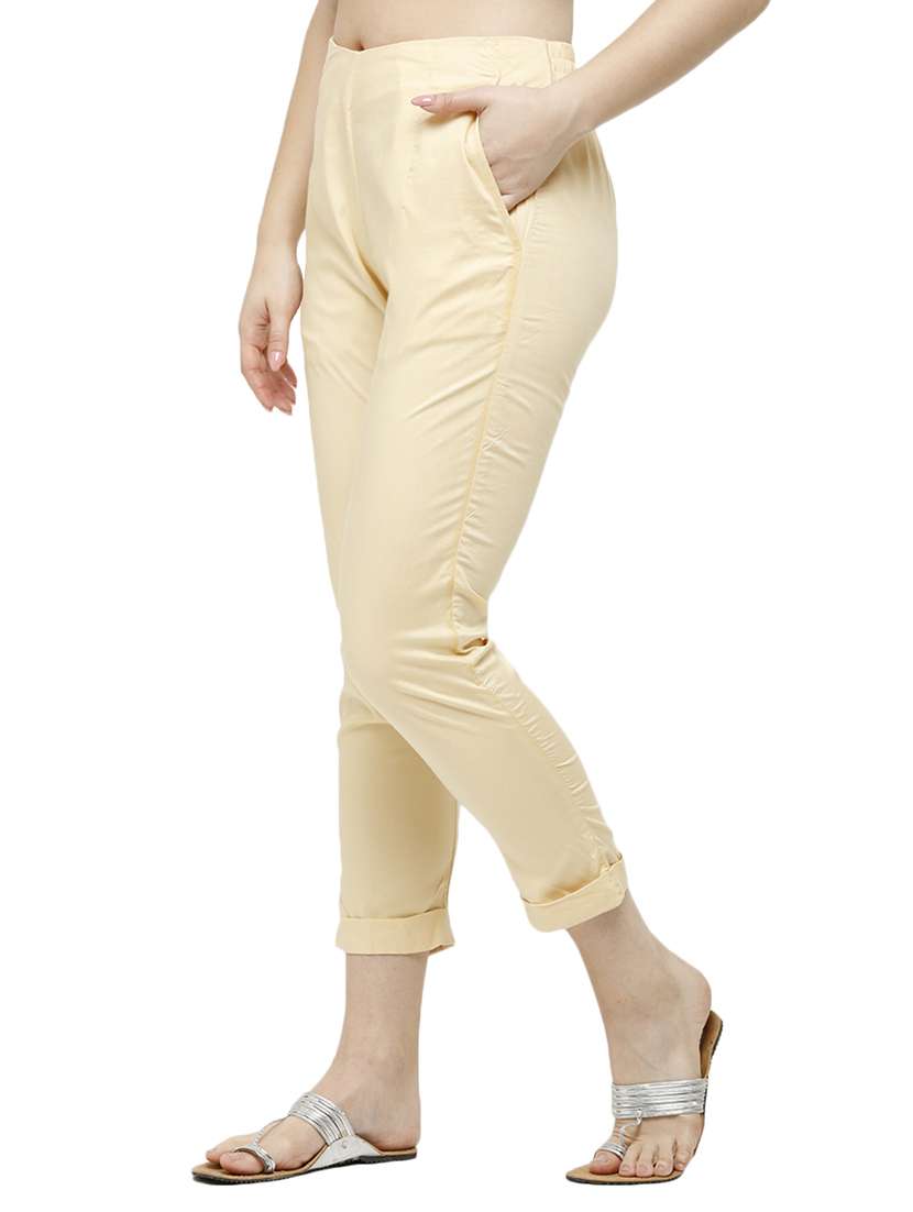 beige solid cigarette pants trouser - 18025111 -  Standard Image - 1