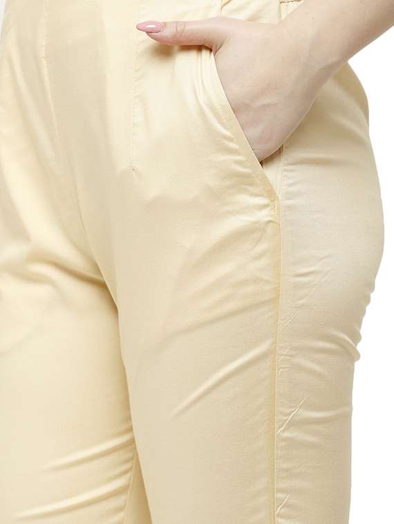 beige solid cigarette pants trouser - 18025111 -  Standard Image - 4