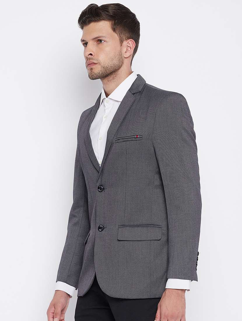Buy online Grey Self Design Single Breasted Casual Blazer from