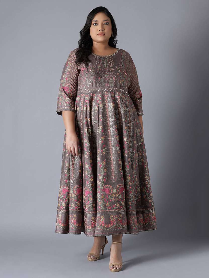 purple synthetic flared ethnic dress