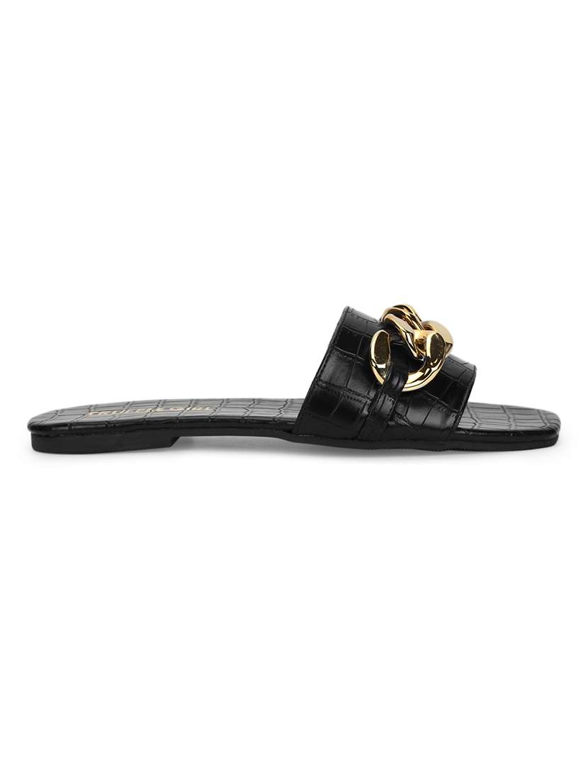 black pu slip on sandals - 18025824 -  Standard Image - 1