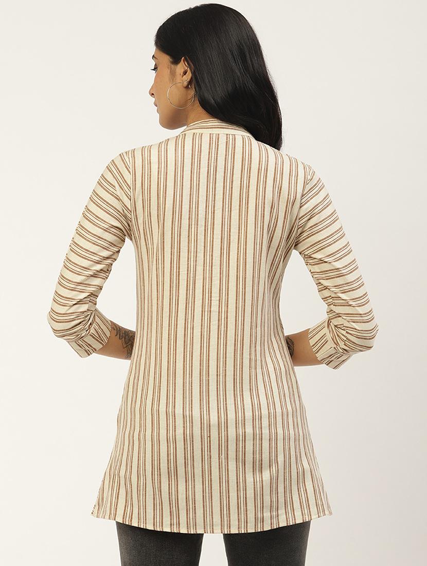mandarin neck striped top - 18025962 - Standard Image - 1