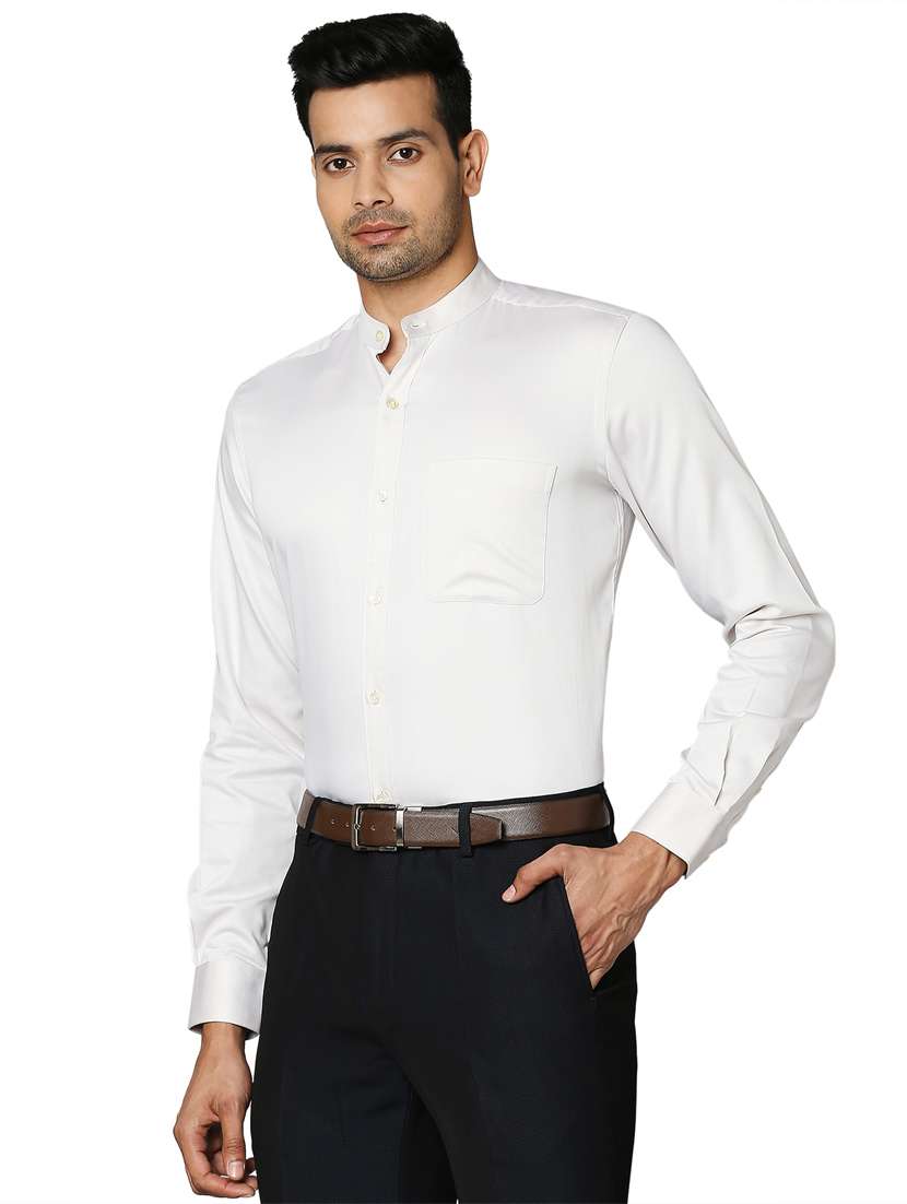 off white solid formal shirt - 18026537 - Standard Image - 1