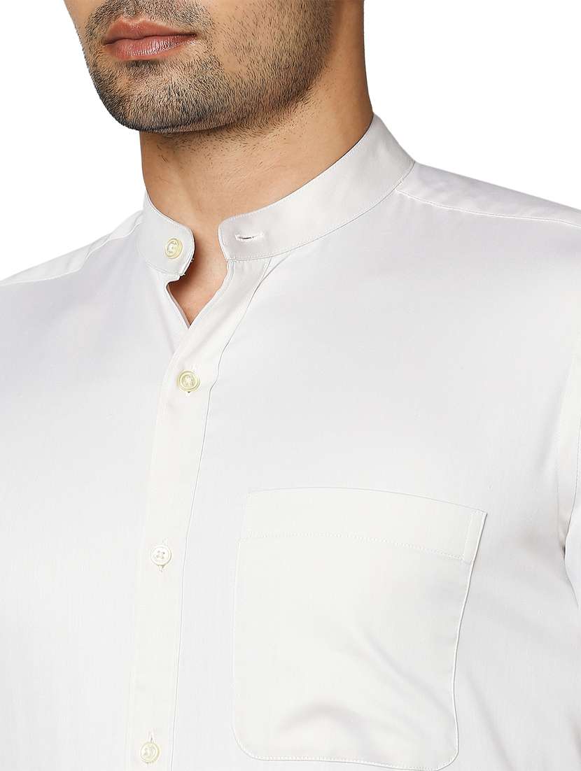 off white solid formal shirt - 18026537 - Standard Image - 4