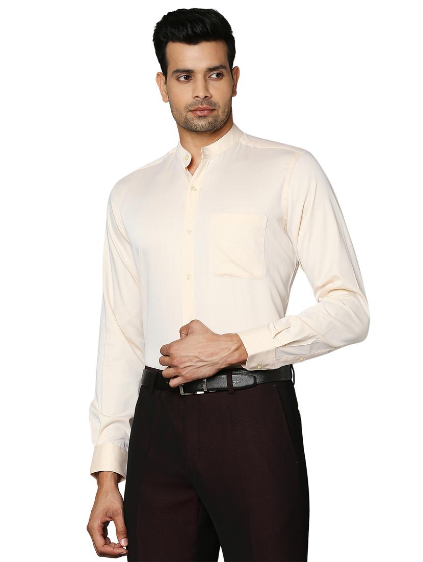 beige solid formal shirt - 18026538 -  Standard Image - 1