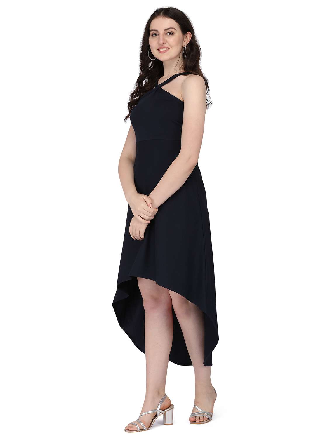 x-line neck solid high low dress - 18026718 -  Standard Image - 1