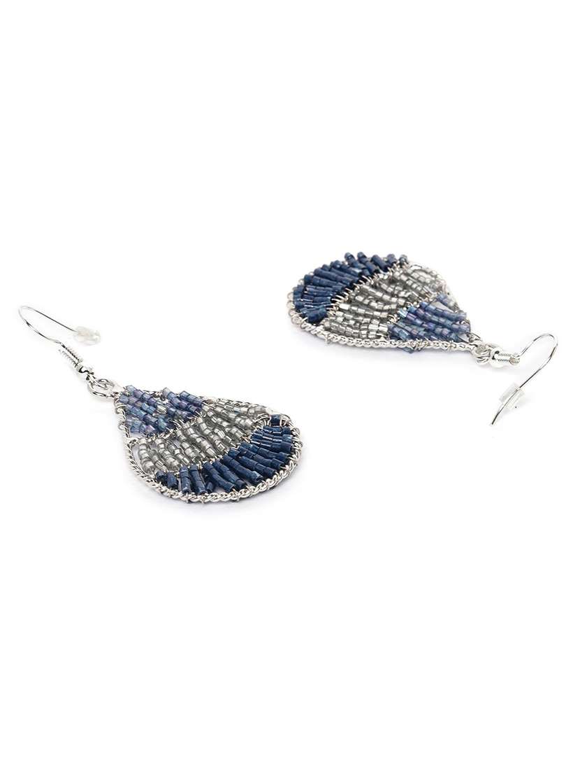 navy blue silver-plated beaded teardrop shaped drop earrings - 18026763 - Standard Image - 1