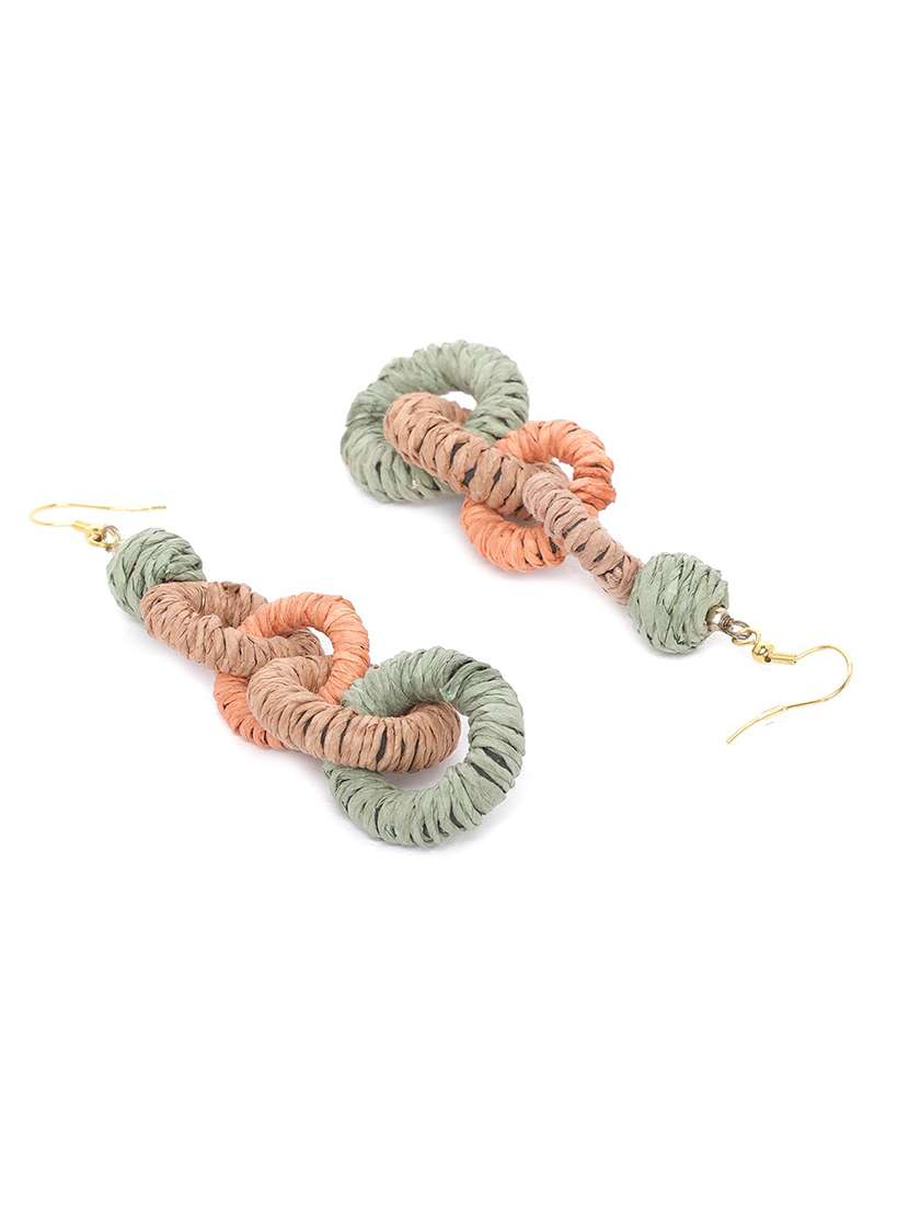 olive green & peach-coloured colourblocked circular drop earrings - 18026772 -  Standard Image - 1