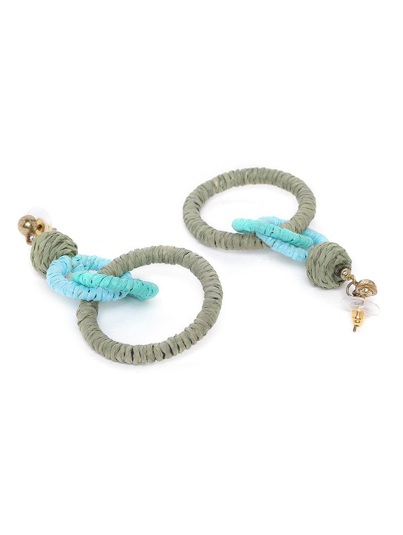olive green & light blue colourblocked circular drop earrings - 18026783 - Standard Image - 1