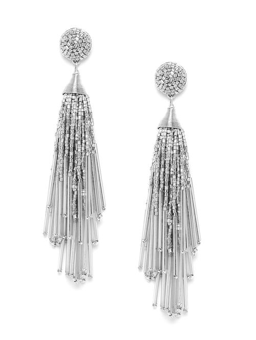 silver-plated beaded tasseled contemporary drop earrings - 18026790 - Standard Image - 0