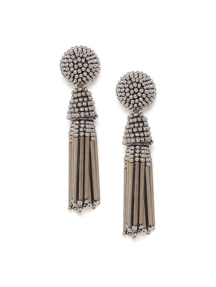 gunmetal-toned beaded tasseled contemporary drop earrings - 18026796 -  Zoom Image - 0