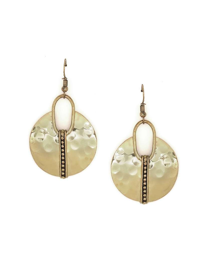antique gold-plated textured circular drop earrings