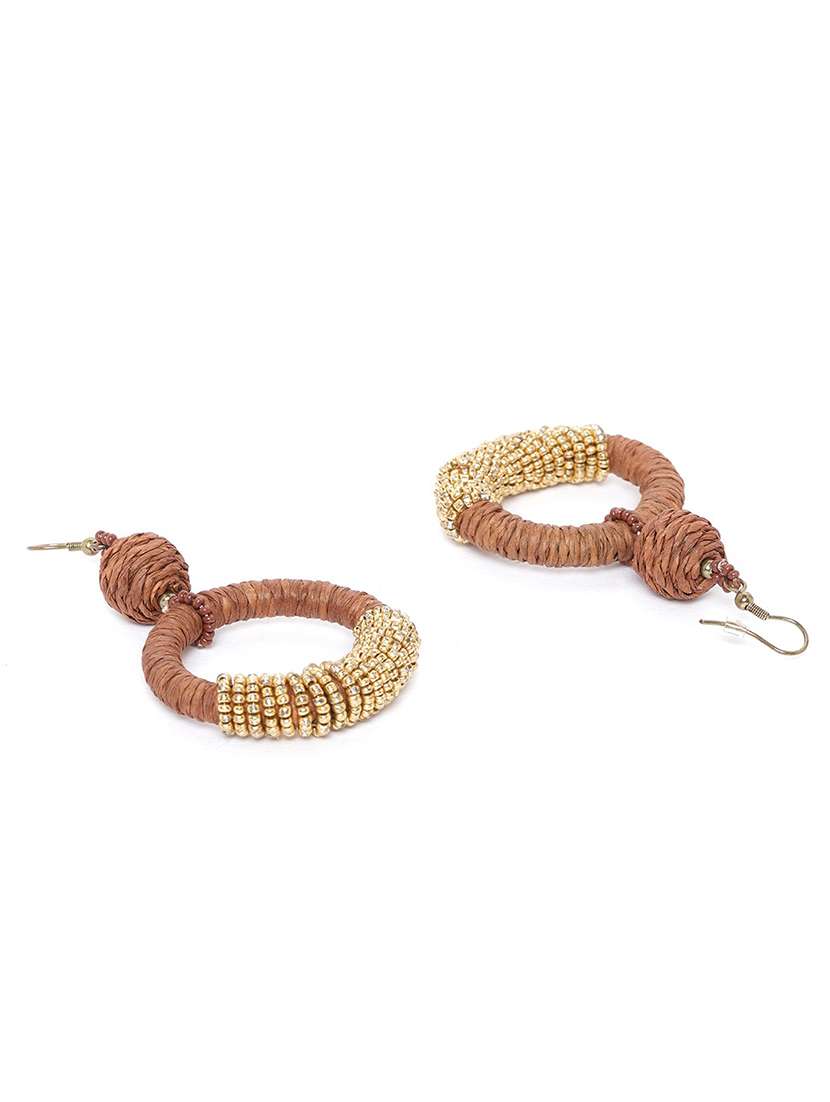 brown & gold-toned beaded circular drop earrings - 18026810 -  Standard Image - 1