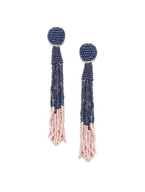 navy blue & peach-colored color blocked beaded tasseled drop earrings - 18026811 -  Standard Image - 0