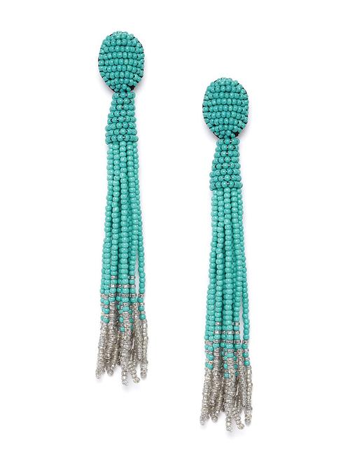 sea green & grey beaded tasseled drop earrings - 18026814 -  Standard Image - 0