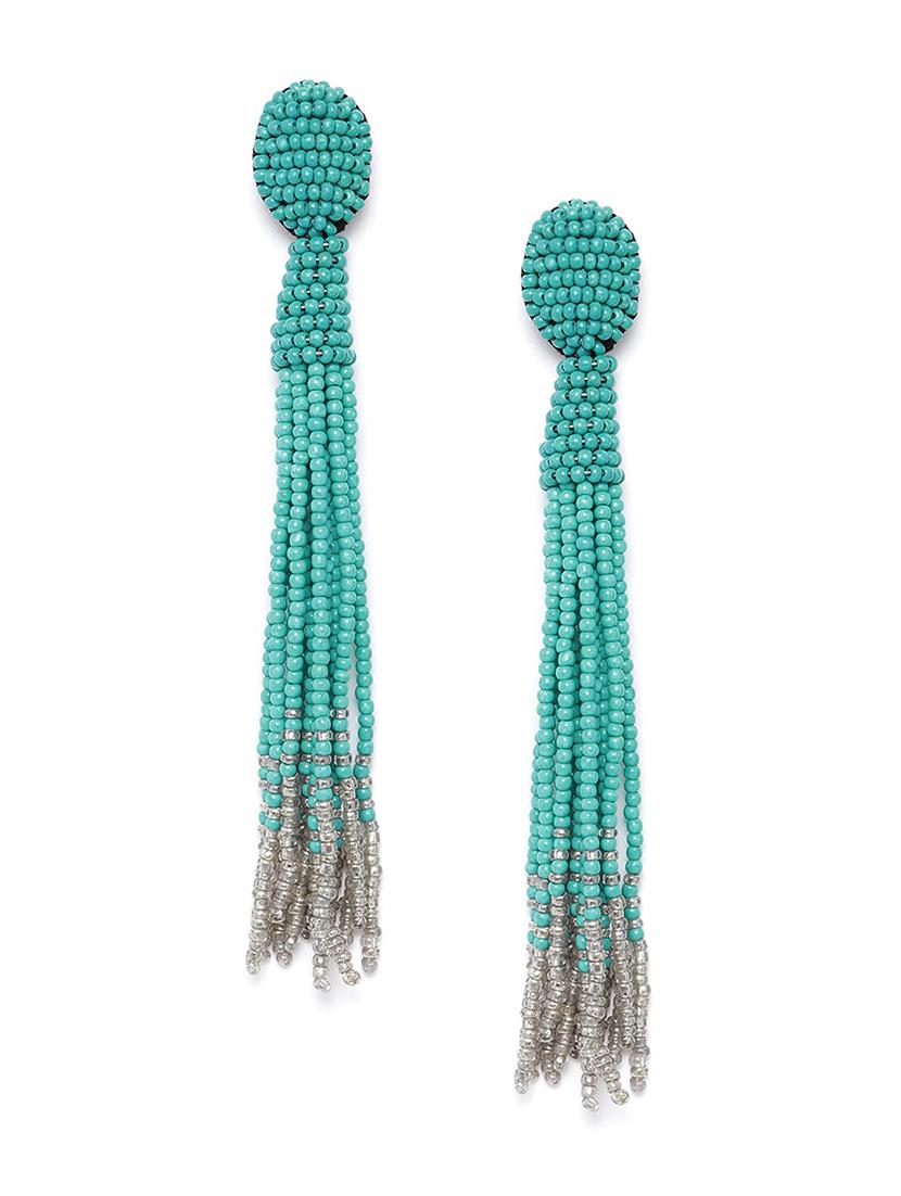 sea green & grey beaded tasseled drop earrings - 18026814 -  Zoom Image - 0