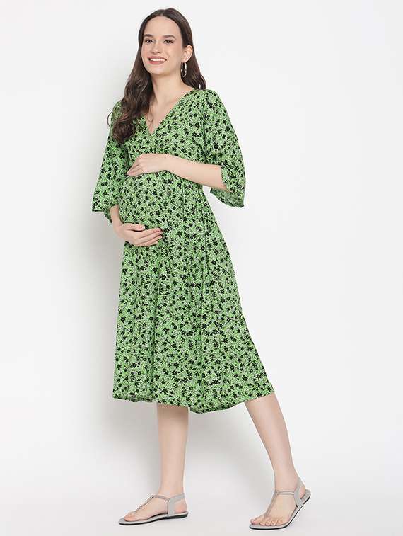 v-neck printed maternity wear dress - 18027223 -  Standard Image - 1