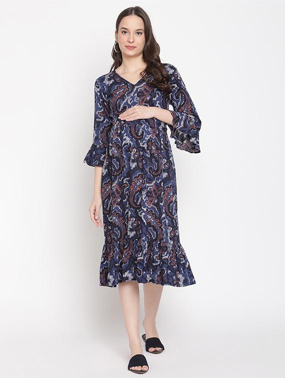 v-neck printed maternity wear dress - 18027225 - Standard Image - 1