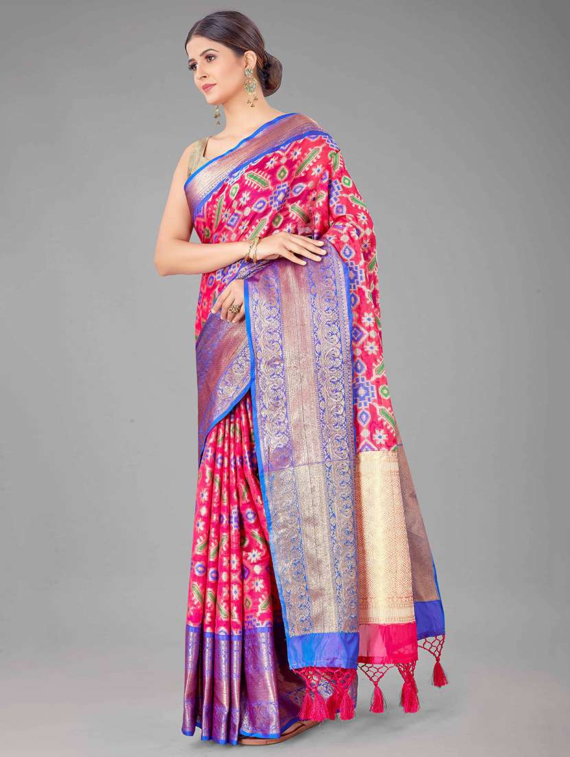 women's abstract pink colored saree with blouse