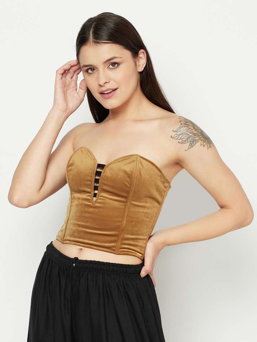 brown solid corset bra - 18028482 -  Standard Image - 1