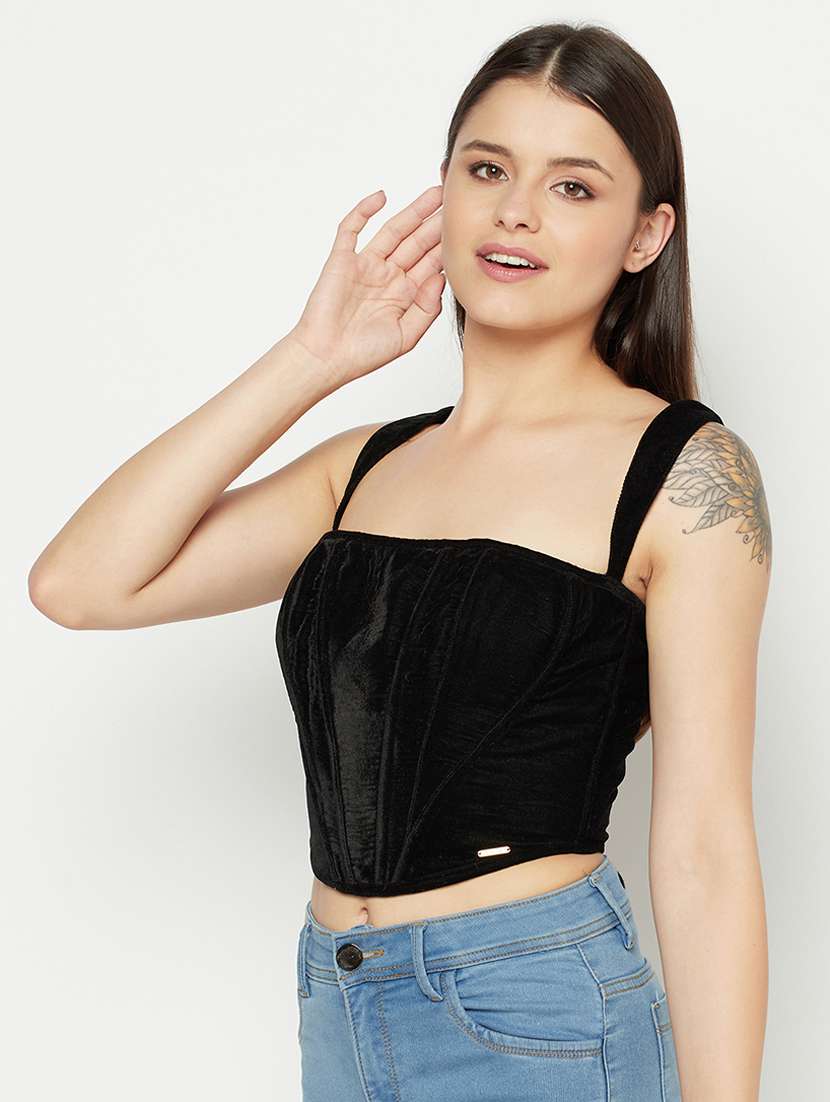 black solid corset bra - 18028483 -  Standard Image - 1