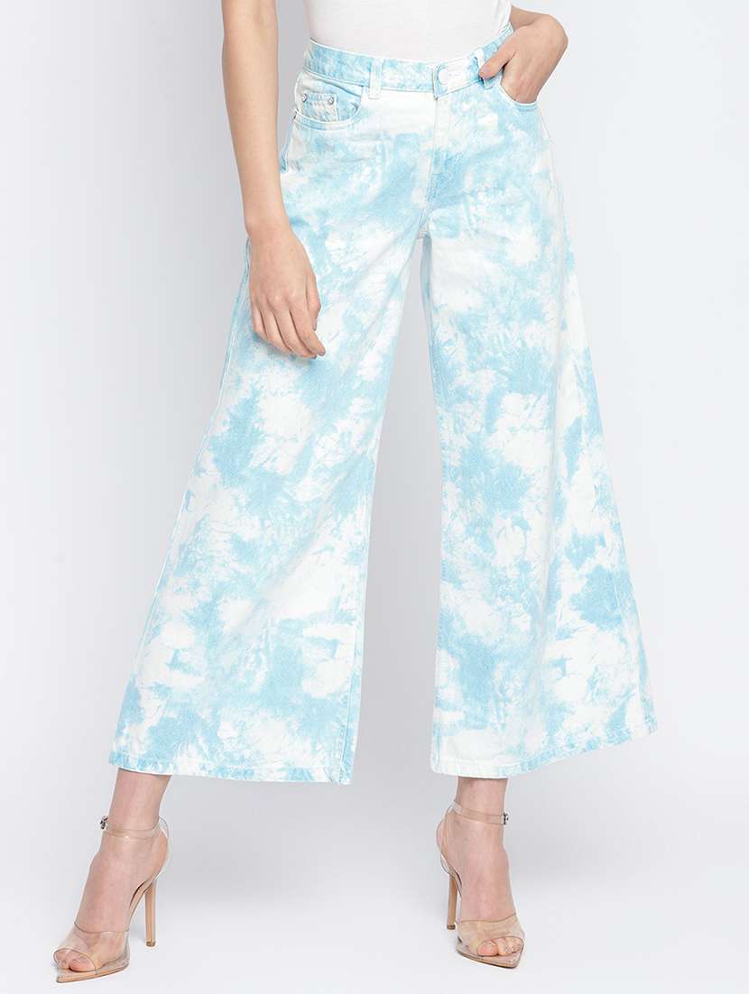 women white tie & dye mid rise wide leg trouser