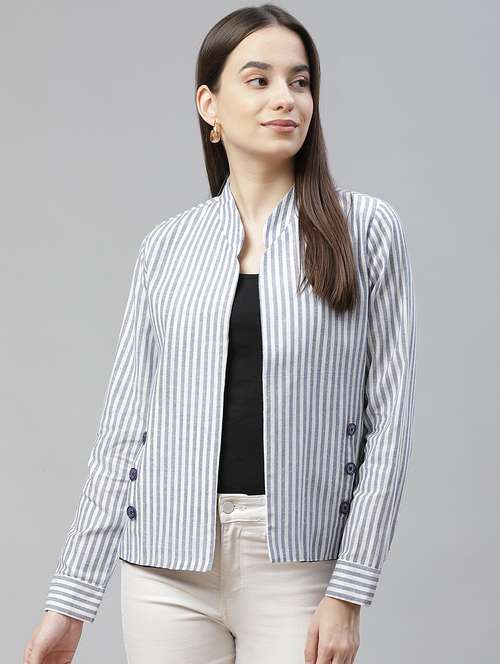 mandarin neck striped jacket - 18029750 -  Standard Image - 0