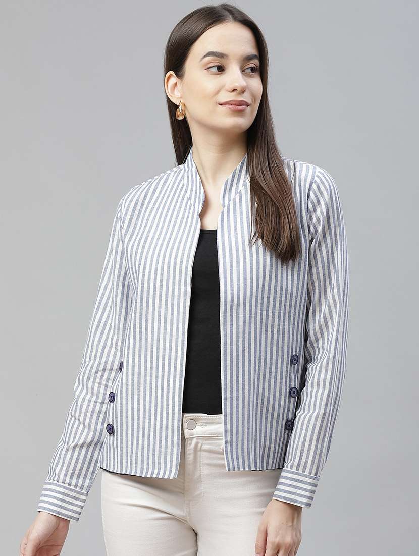 mandarin neck striped jacket - 18029750 -  Zoom Image - 0
