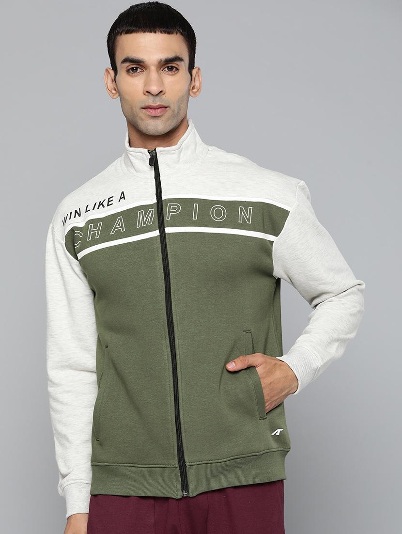 olive green color block casual jacket - 18030086 -  Zoom Image - 0