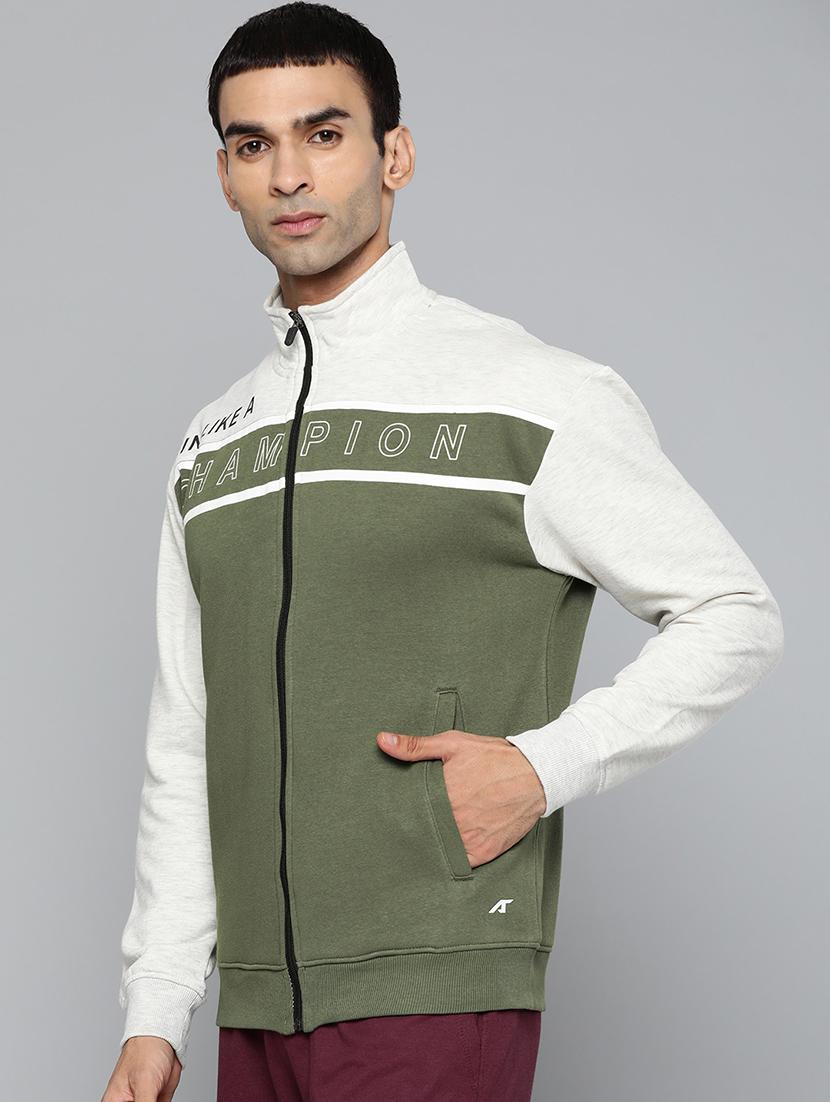olive green color block casual jacket - 18030086 -  Standard Image - 1