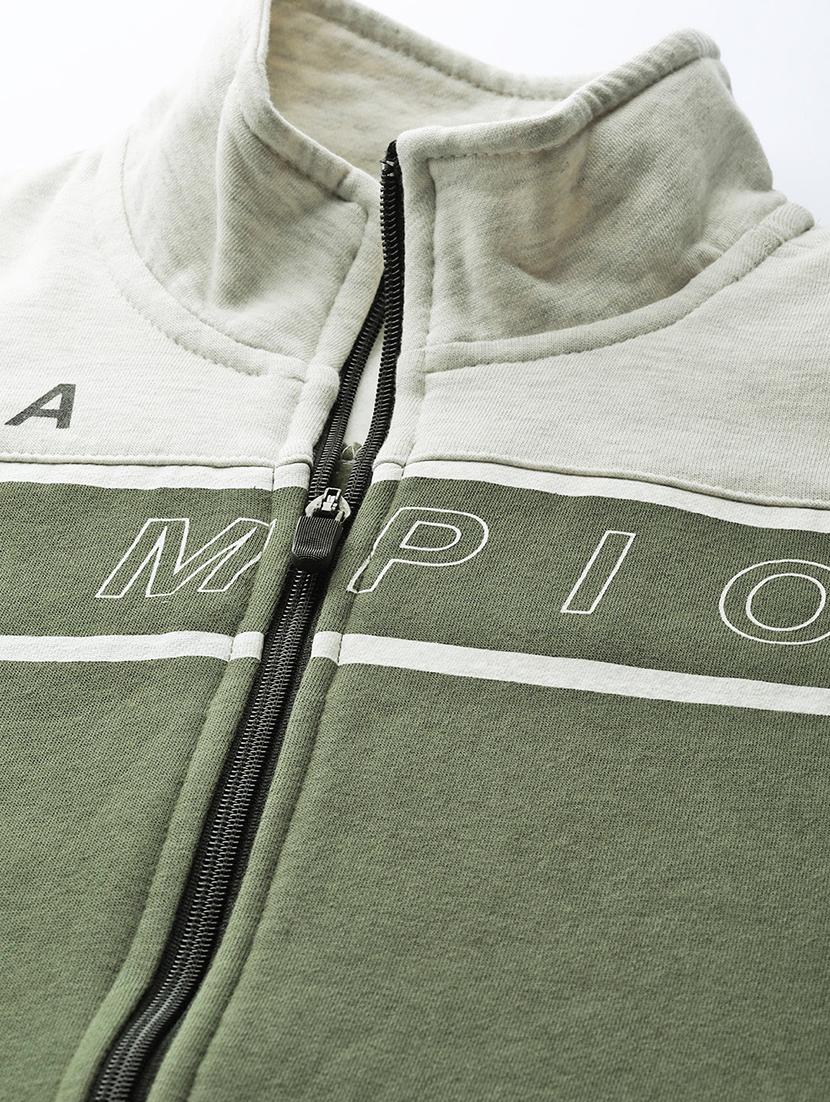 olive green color block casual jacket - 18030086 - Standard Image - 4