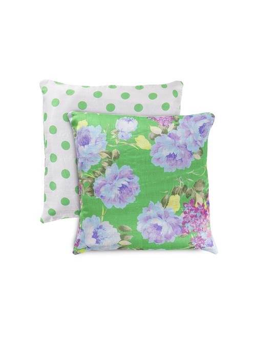 floral printed recycle polyster decorative 1 piece pillow/cushion cover green color (16x16) inches - 18030122 -  Standard Image - 0