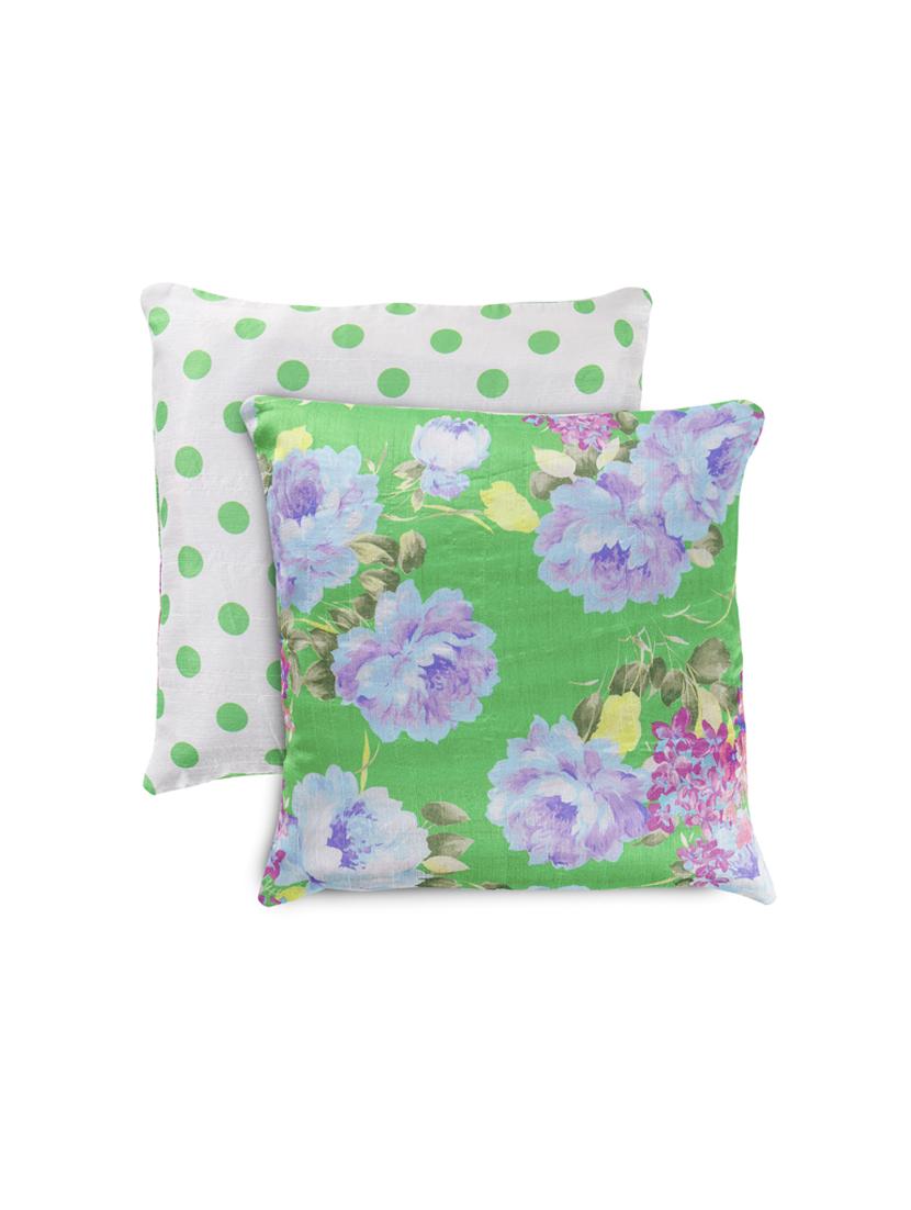 floral printed recycle polyster decorative 1 piece pillow/cushion cover green color (16x16) inches