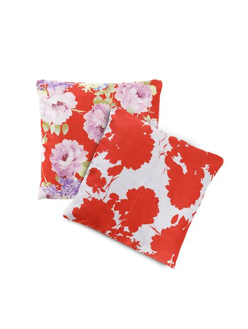 floral printed recycle polyster decorative 1 piece pillow/cushion cover orange color (16x16) inches - 18030123 - Standard Image - 0