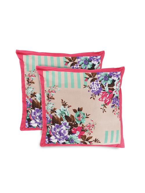 floral printed 100% cotton decorative 1 piece pillow/cushion cover pink color (16x16) inches - 18030124 - Standard Image - 0